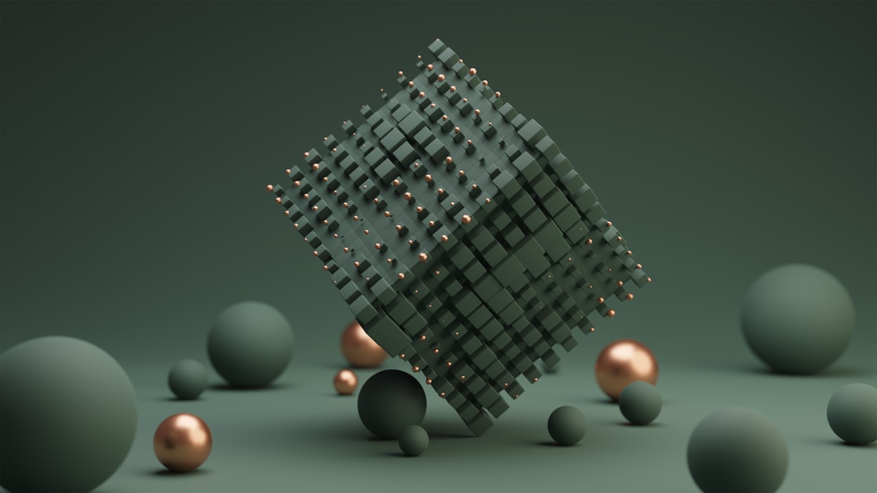 Grafisches Element Würfel mit kleinen Kugeln